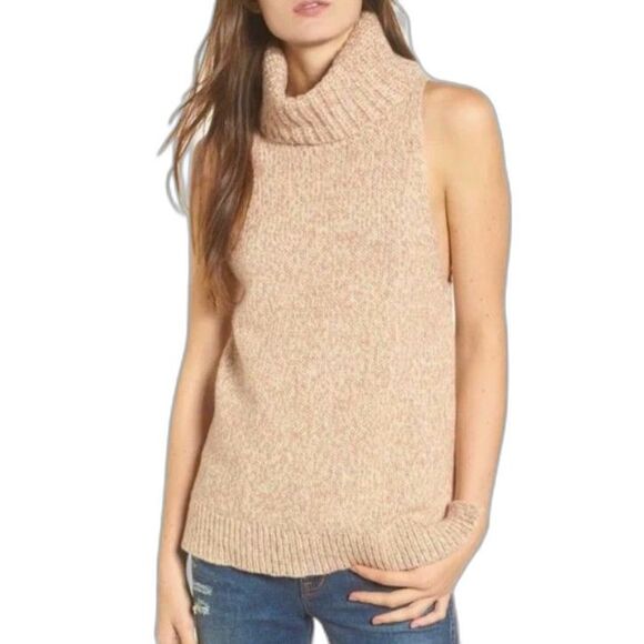 Madewell NWOT Tan Ivory Marled Yarn Cowl/Turtleneck Sleeveless Sweater Size M - Picture 1 of 13